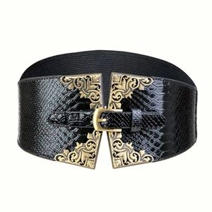 Elegant Victorian Gold Bucket Faux Leather Stretchy Elastic Belt